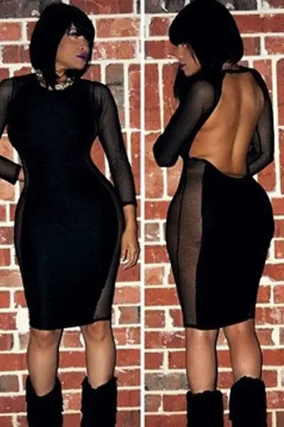 Black Mesh Stitching Curvaceous Midi Dress LC6319 new 2014 sexy summer dress for women | Женская одежда