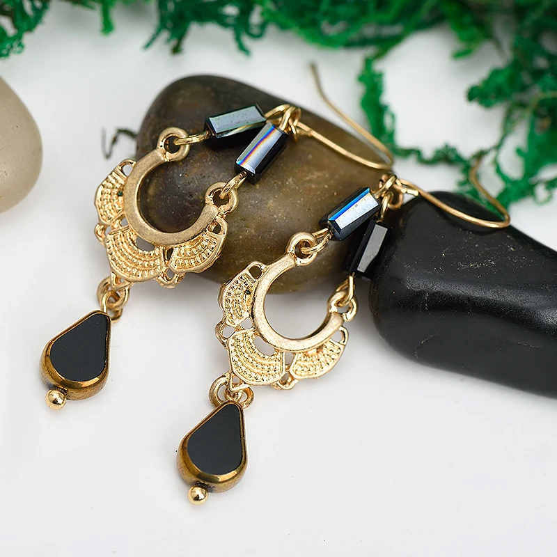 Женские Винтажные висячие серьги с текстурой золотые из цинкового сплава