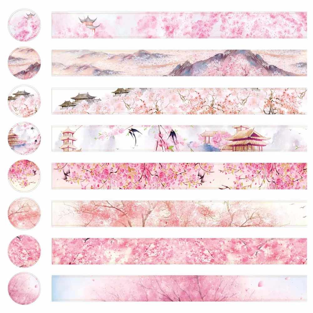 

16 Pcs/Set 3cm*5m Chinese Ancient Cherry Blossom Series Washi Tape Adhesive Tape DIY Scrapbooking Sticker Label Masking Tape
