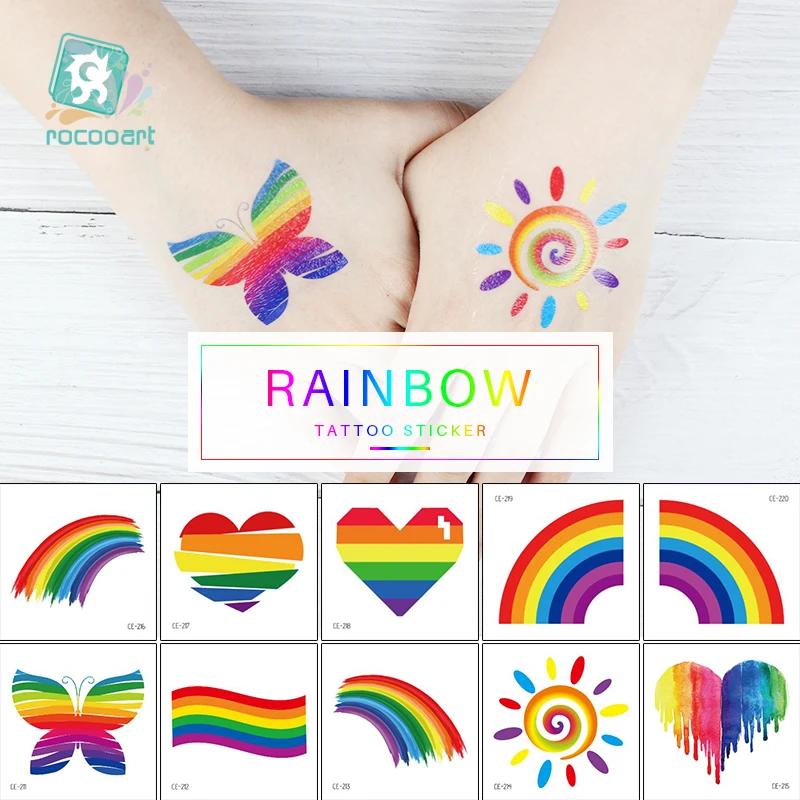 

Татуировка Rocooart Rainbow, поддельная татуировка, флуоресцентная, временная татуировка, водостойкая татуировка на лицо
