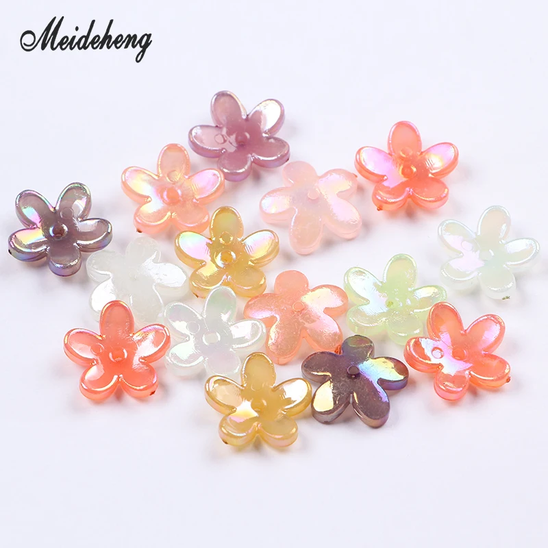 

Acrylic Jelly Colorful Flower Beads for Jewelry DIY Making Five Petals Plating TranslucentAccessories Handmade Hair Ornament