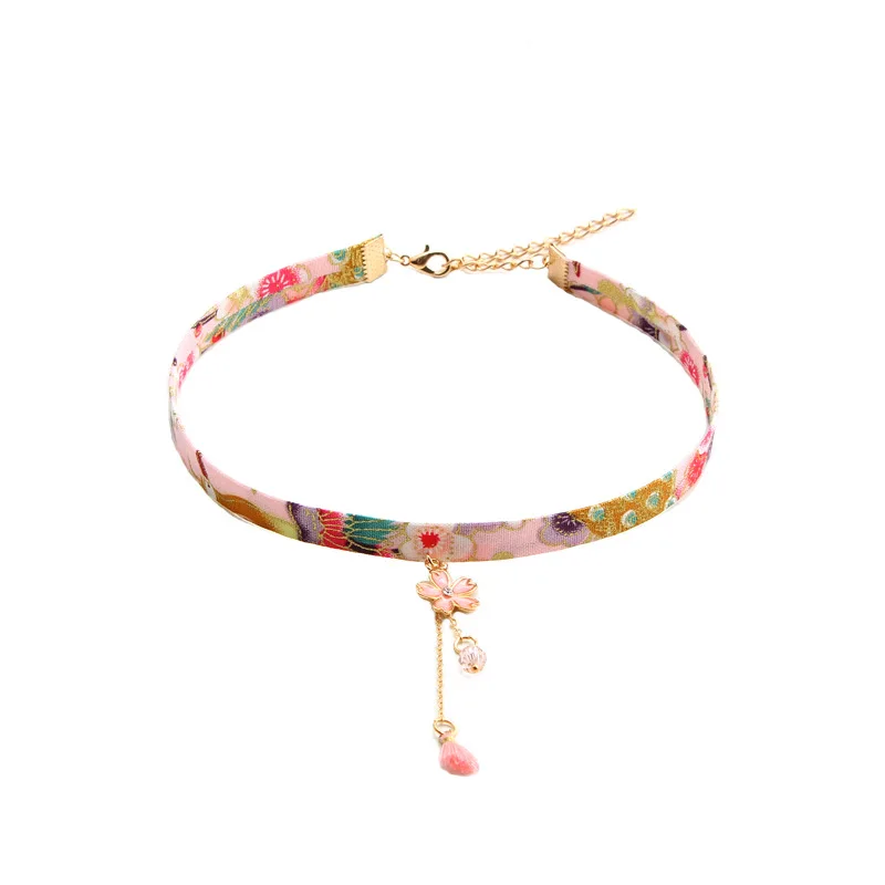 DoreenBeads классический японский стиль лента веревочка кукла чокер милый романтический женский розовый цветок бусина короткое ожерелье с подвеской, 1 шт