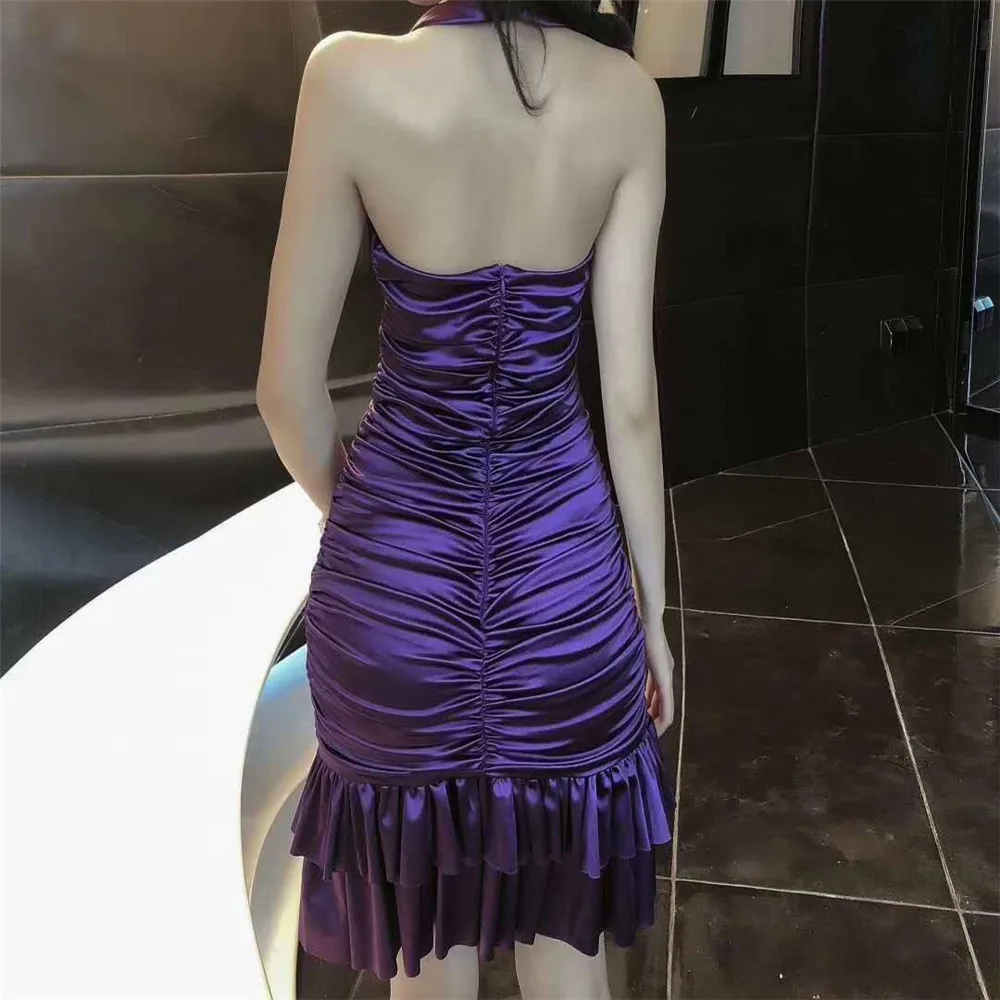 KLEEZY 2019 модные Femme фиолетового цвета на бретелях бандажный без спинки платье как у