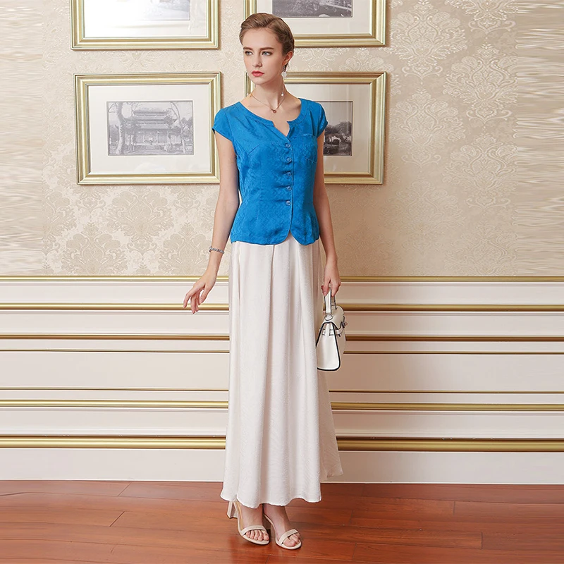 Летняя Новинка 2017 VOA женская рубашка из натурального шелка с круглым вырезом