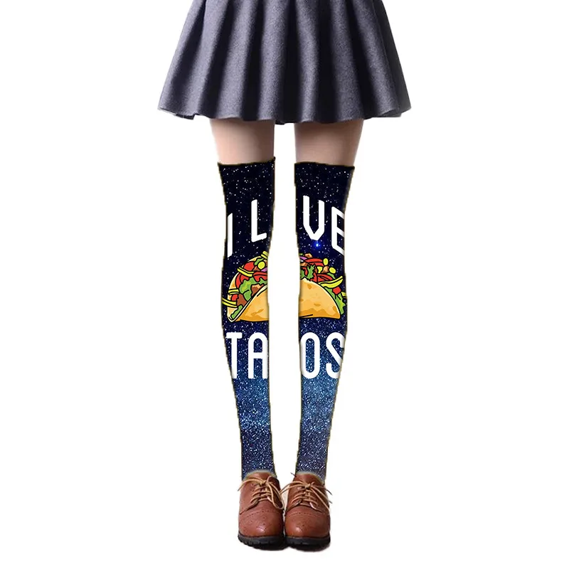 Summer Women Fashion Stockings Over Knee High printed kawaii Nylon Long Thin Female Sexy girl 6JQ-SW22 |