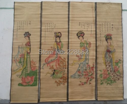 Chinese Collectable Old Scroll Painting Four Beautiful Woman Free Shipping | Дом и сад