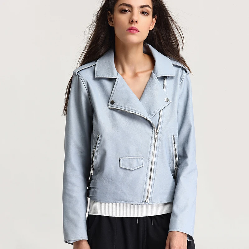 ESCALIEA женская кожаная куртка из искусственной кожи пальто с отложным воротником