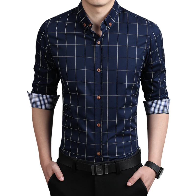 2018 Plaid Shirts Men Casual Long Sleeve Mens Dress Fashion Man Plus size 3XL 4XL 5XL N-5 | Мужская одежда