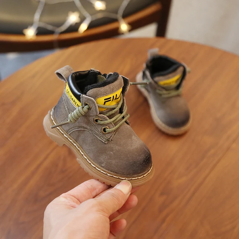 New 1-3 Years Old Kids Fashion Martin Boots Toddler Shoes Genuine Leather Mustard Boot Suede Moccasins Baby First Walkers - Цвет: Зеленый