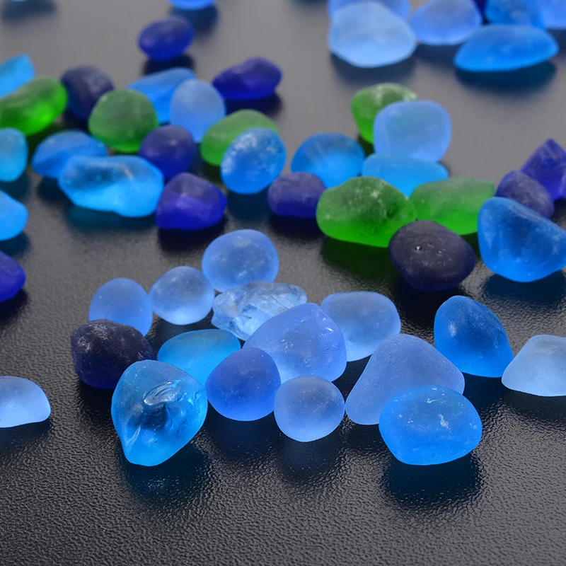 100pcs/set Mixed Colors Sea Beach Glass Beads Bulk Ornaments Blue Green Jewelry Pendant 12-18mm Blue Tumbled Matte Sand Stone