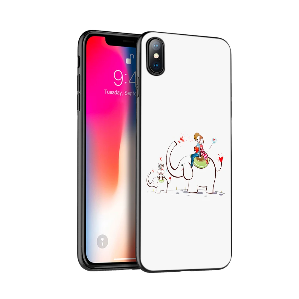 Черный ТПУ чехол для iphone 5 5s SE 2020 6 6s 7 8 plus x 10 XR XS 11 pro MAX мультфильм милый слон кролик |