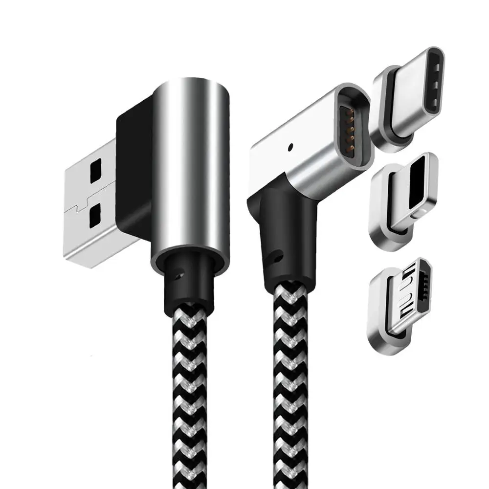 3in1 Silver 1/2/3 м 3in1 двойной локоть L-с застежкой на магните с Тип-C/IOS/микро USB Зарядное устройство кабель для передачи данных для Apple iPhone x, 6, 7, 8, для samsung S8 S7 S6 - Тип штекера: 3in1 Silver