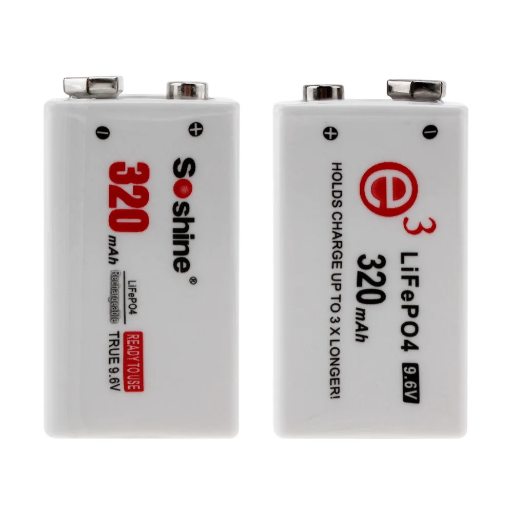 2 шт./лот Soshine 9V 6F22 Перезаряжаемые Батарея 320 mаh 9В LiFePO4 + Портативный компактная