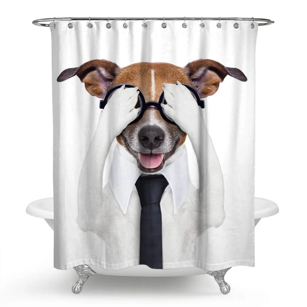 Занавеска для душа собак занавеска ванной Черный Бульдог питомца прослушивание