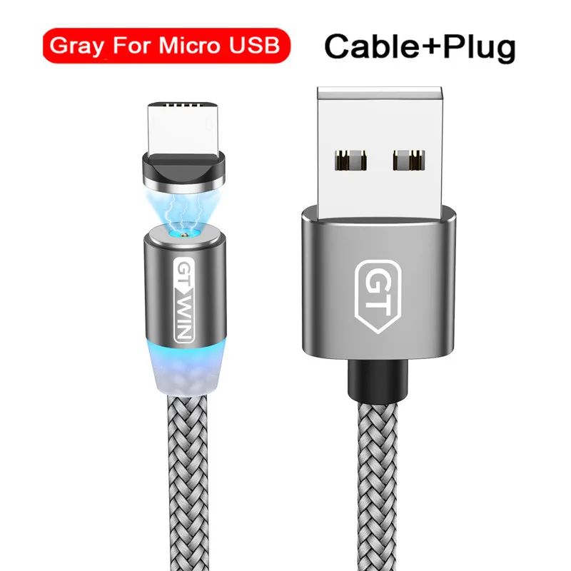 For Micro Grey GTWIN 3 м Магнитный кабель для быстрой зарядки USB type-C Магнитный адаптер зарядное устройство Магнитный зарядный кабель Micro USB для iPhone xr xiaomi - Цвет: For Micro Grey