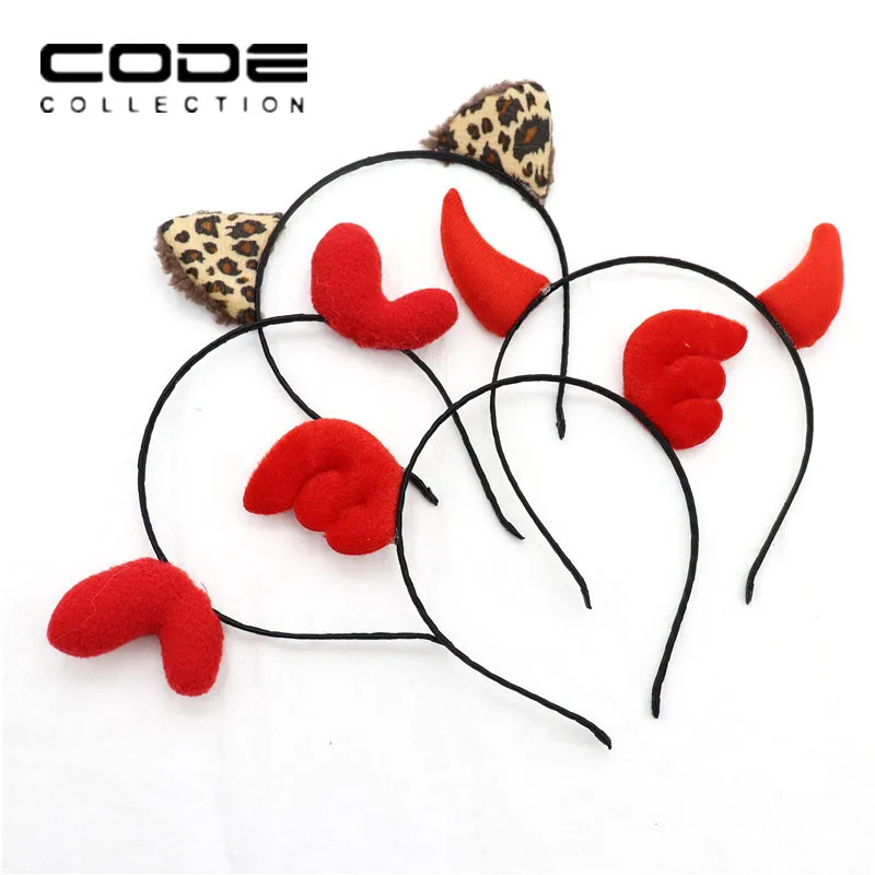 

Halloween Christmas Party Cat Ears Hoop Hair Leopard Cat Elk Devil Wings Ears Decorated Women girl Hair Accessories