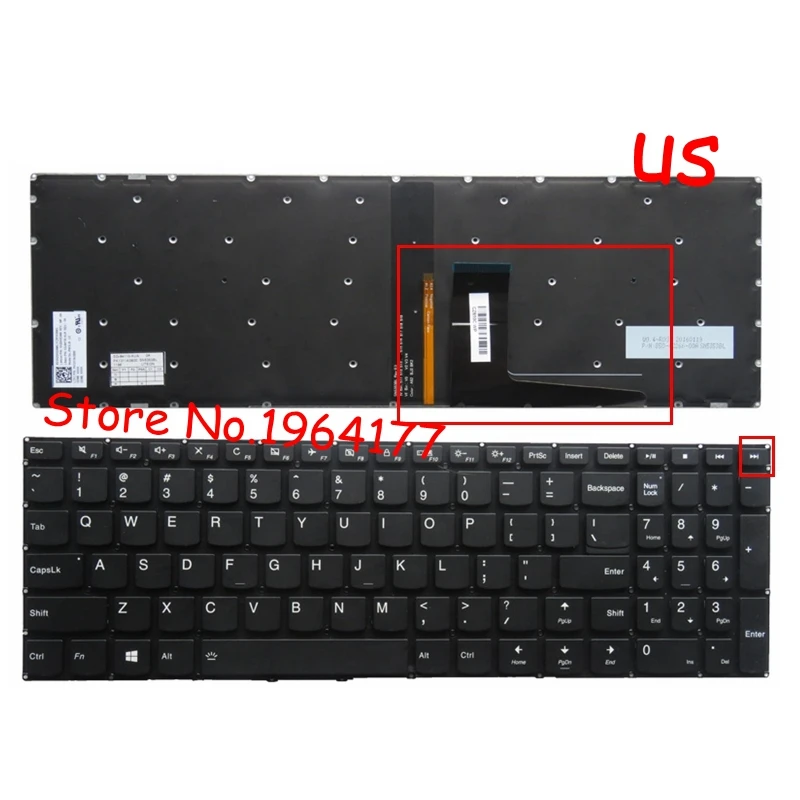 Новая клавиатура для ноутбука с английской подсветкой Lenovo IdeaPad Yoga 510 15IKB 15ISK Черная