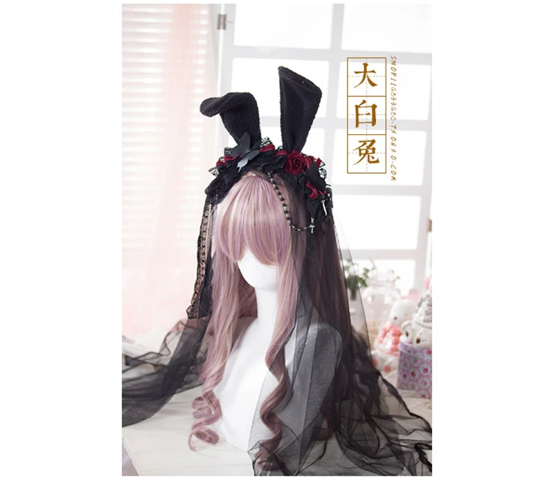 

Lolita Gothic Rose Headband Rabbit Ear Lace Hair Gert Lolita handmade custom C