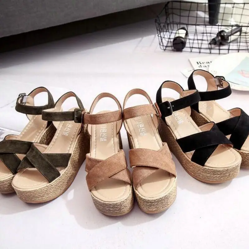 

Summer Buckle Women's Sandals Velvet Flock Fish Mouth Fashion high Heel Platform Open Toes Women Sandals Shoes calzado mujer 25