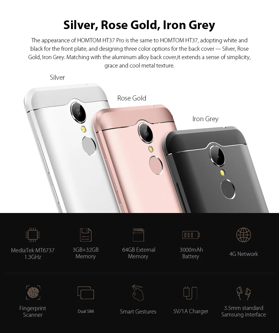 HOMTOM HT37 PRO 4G смартфон MTK6737 четырехъядерный 3G ram 32G rom 5 0 дюймов 1280*720 Android 7 3000mAh сканер