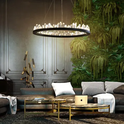 

LED American Crystal Chandelier Modern Crystal Chandeliers Lighting Fixture Round Parlor Dining Room Living Room Hanging Lamps