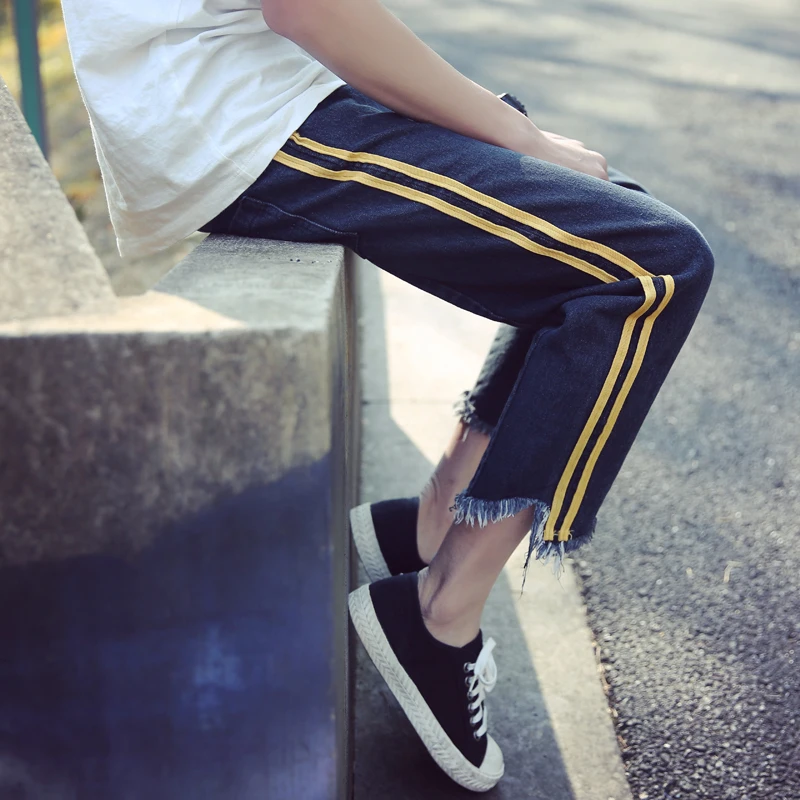 2018 осенние новые джинсы мужские тонкие модные потертые слезы старые джинсовые