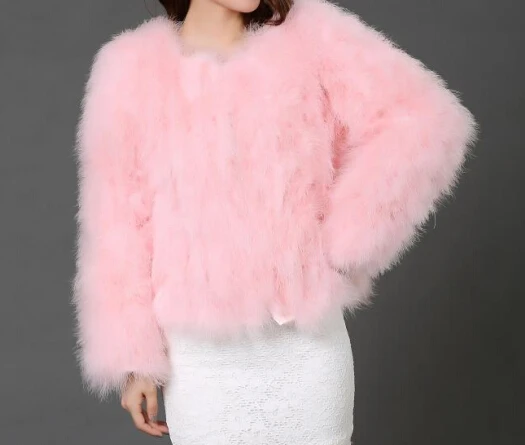 light pink Rebicoo сексуальный страусиный пух Турция Настоящее меховое Женское пальто из натурального пера короткие большие размеры 7XL зимняя Праздничная куртка с длинными рукавами - Цвет: light pink