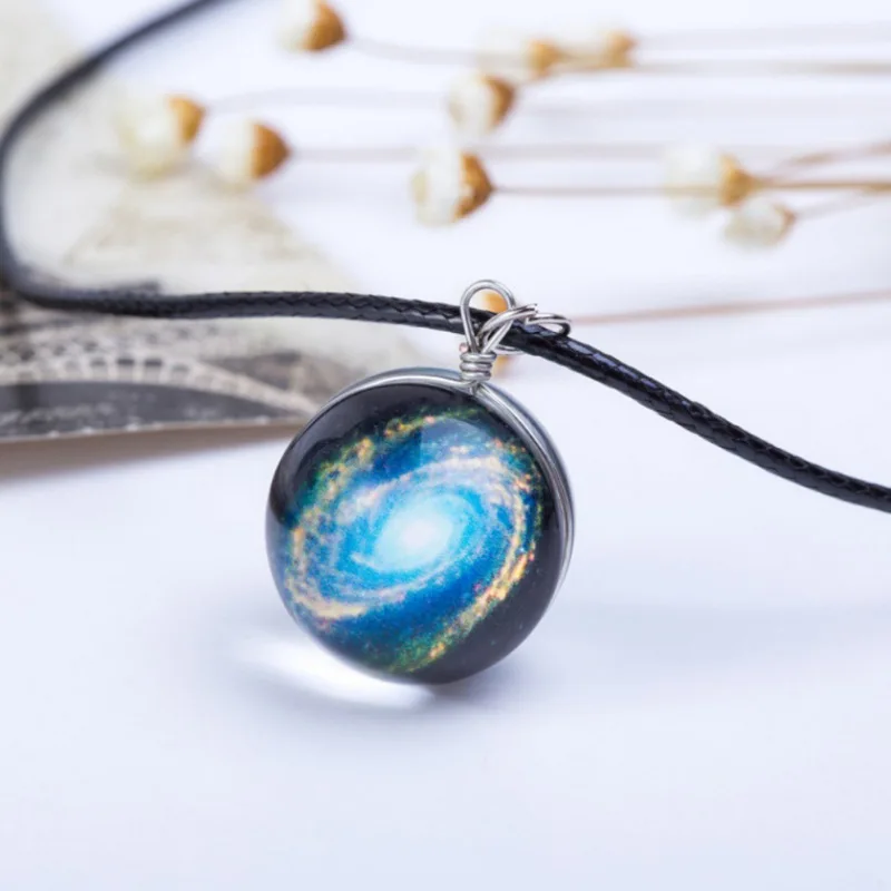 Women galaxy necklace Glass Ball Pendant Choker New Design Luminous Stars For Gift Party Jewelry Rope Chain | Украшения и