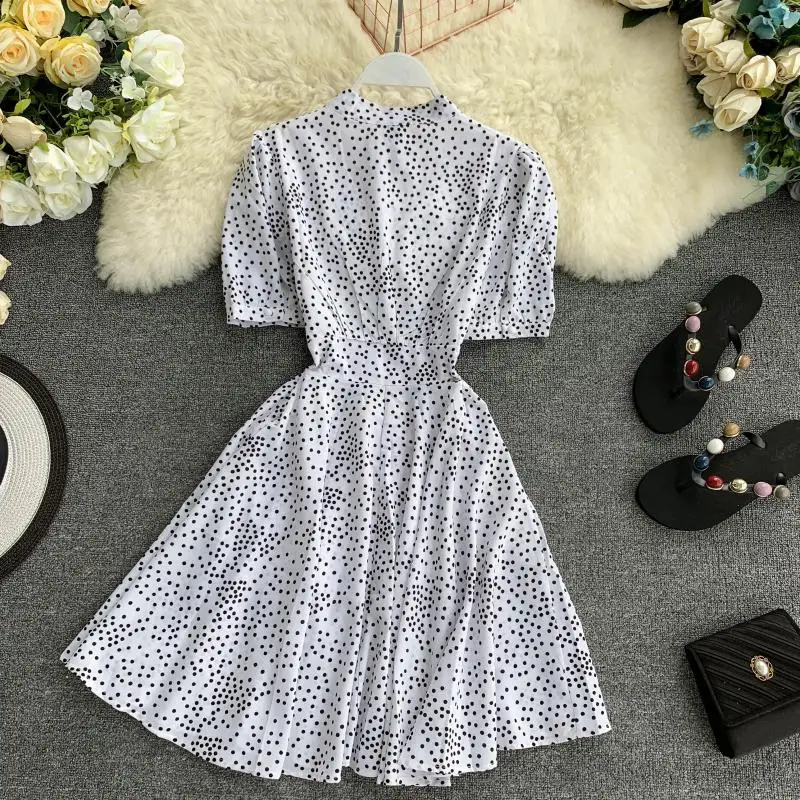 2019 новые модные женские платья летние французские винтажные в горошек с бантом