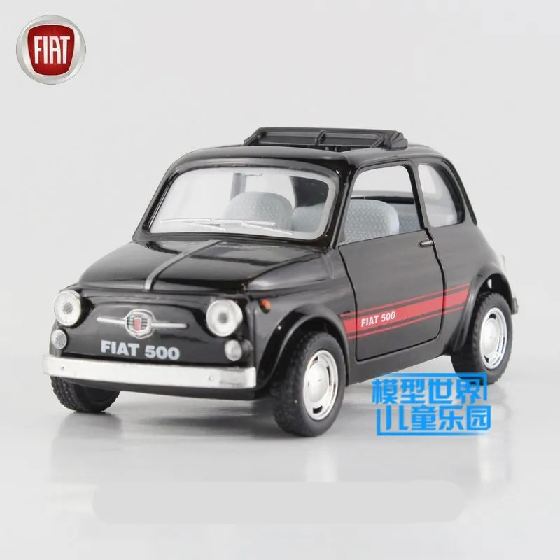 Черный KINSMART литая металлическая модель/1:24 весы/Fiat 500 игрушка/вытяжная обучающая Коллекция/для детского подарка или для коллекции - Цвет: Черный