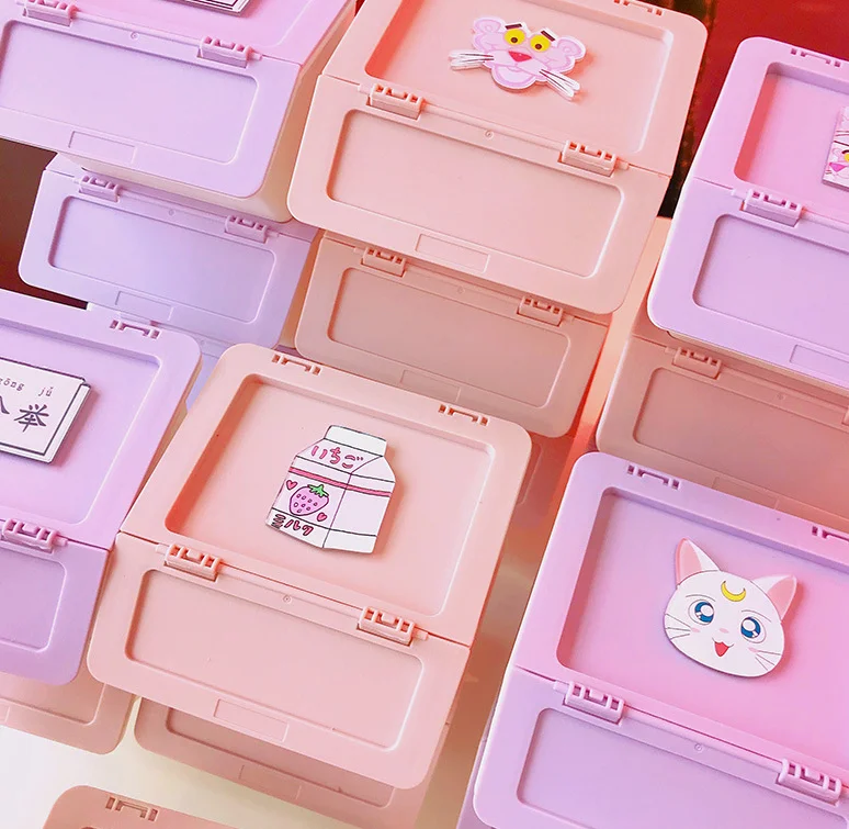 1 шт. Kawaii Сейлор Мун кошка крылья звезда Розовая пантера квадратная коробка для хранения канцелярских принадлежностей клип Ювелирные изделия пластиковый чехол держатель для карт