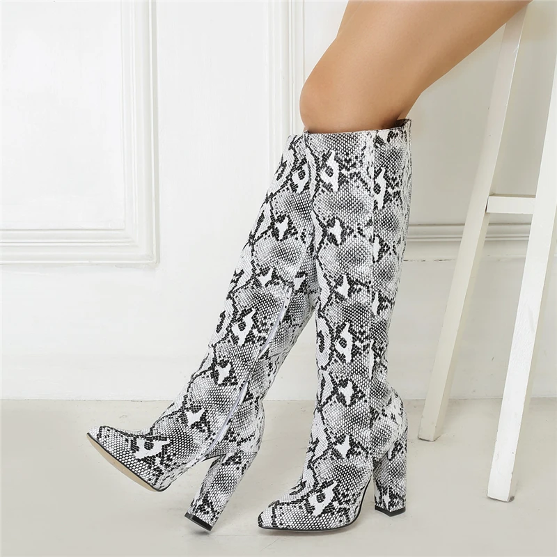 Buono Scarpe/высокие сапоги без шнуровки на высоком каблуке со змеиным принтом обувь с смешанным животным принтом пикантные высокие сапоги на высоком каблуке; Botas Mujer; коллекция года; большой размер 47