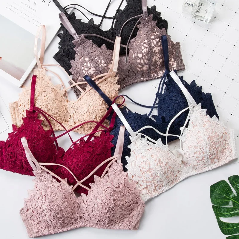

DeRuiLaDy Floral Embroidery Seamless Sexy Lace Bras for Women Wireless Push Up bra Bralette Comfort Soft Underwear Sexy Lingerie