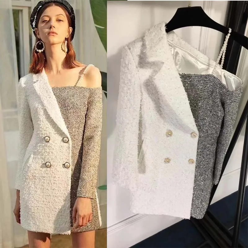 

Fashion off white long sleeve dress sexy strapless shoulder women's clothing vintage vadim amazing color matching dresses women
