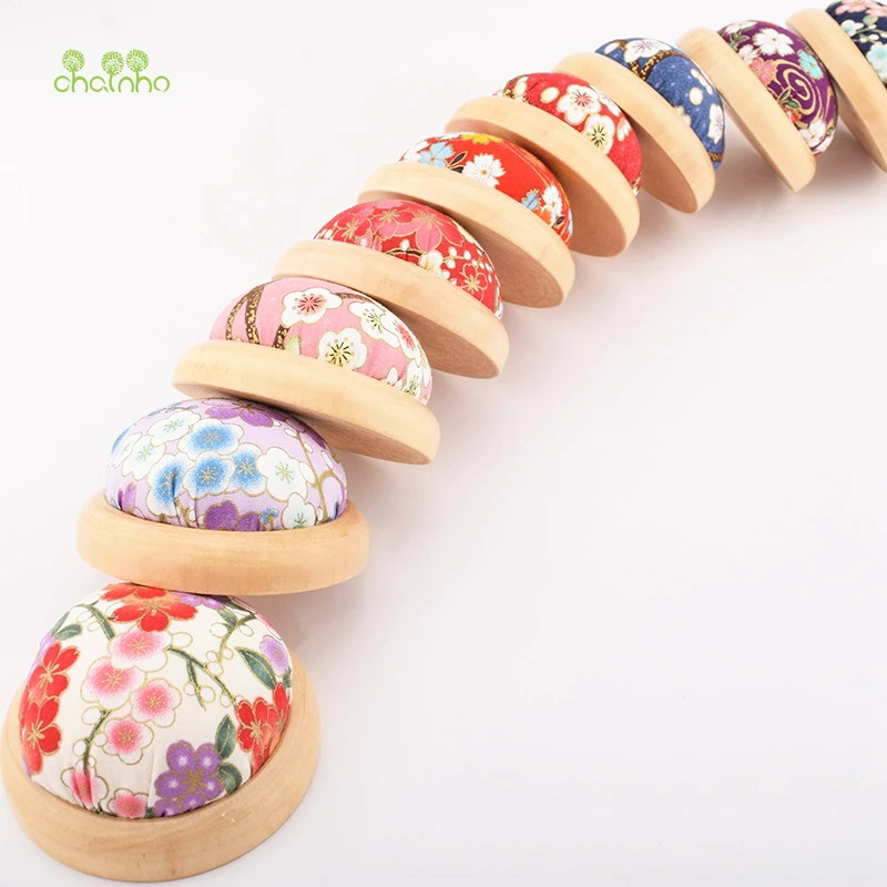 Chainho,Wooden Base Needle Cushion/Pad With Printed Floral Pattern Fabric Cover/Accessory Tools for DIY Sewing/Needlework
