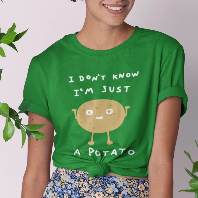 Футболка с героями мультфильмов Kawaii, Забавные топы с рисунком картофеля I Don't Know Humor, футболка с круглым вырезом для девочек мягкая хлопковая дышащая футболка с короткими рукавами