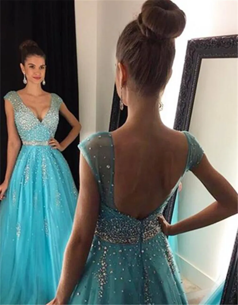 2016 Новый Продажа Глубокий V-образный Вырез Рукава Cap Длина Пола Вечернее платья С