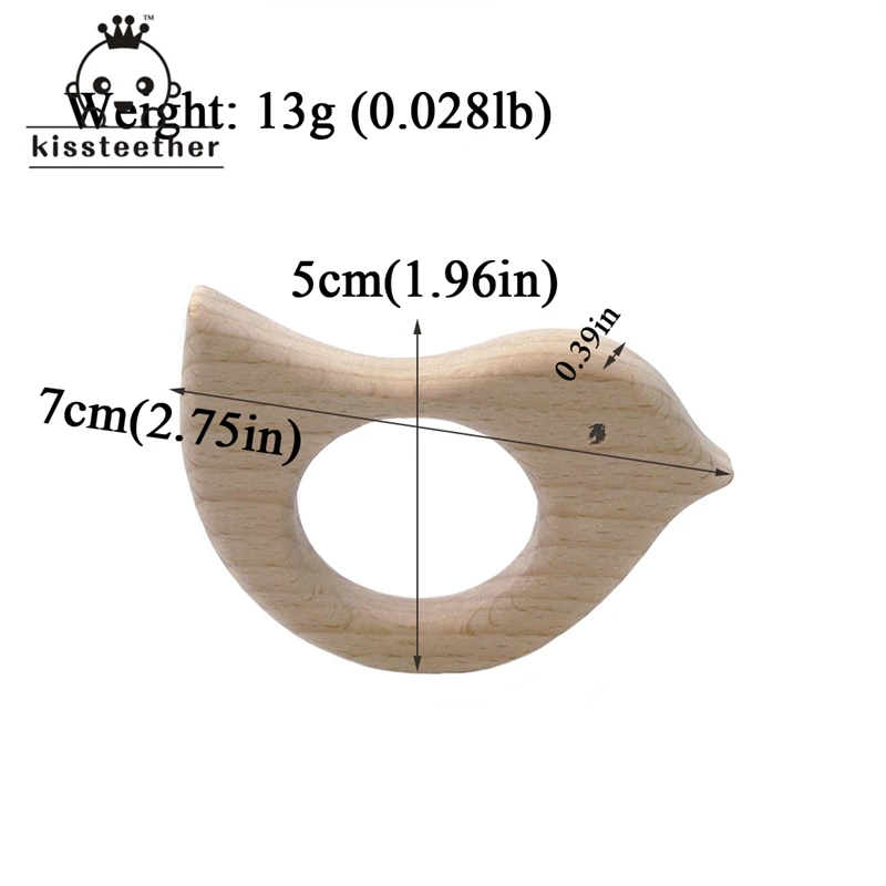 Mordedor org&aacute;nico de madera de haya Natural para beb&eacute;, elefante, p&aacute;jaro, pez, ping&uuml;ino, juguetes cortados a mano, regalo-2