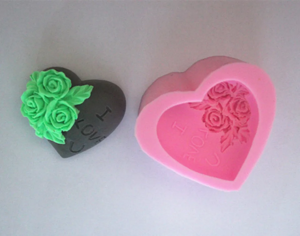 Новая силиконовая форма для мыла в форме сердца с розой и надписью i love you|silicone soap