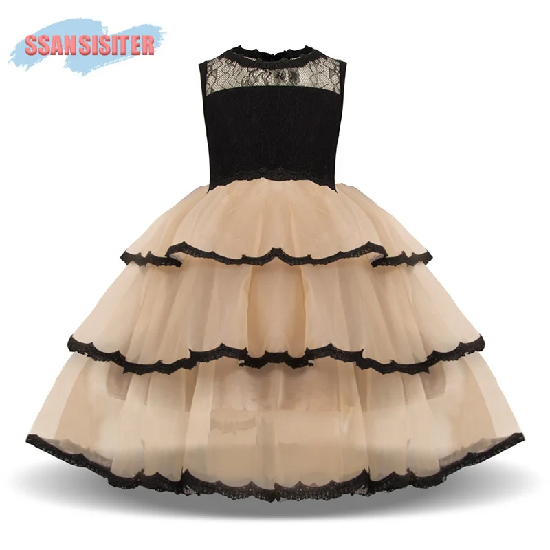 Кружевное нарядное платье Сетчатое Лоскутное детское многослойное без рукавов