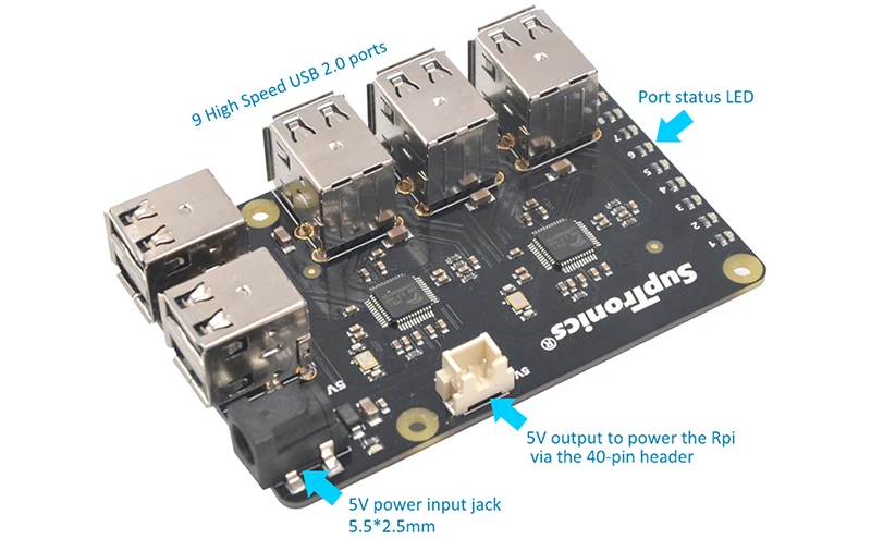 Raspberry Pi X150 9-Порты и разъёмы MTT высокое Скорость usb-хаб, автономный источник питания/с питанием от шины щит для Raspberry Pi 3 Model B+(плюс)/3B/2B/B