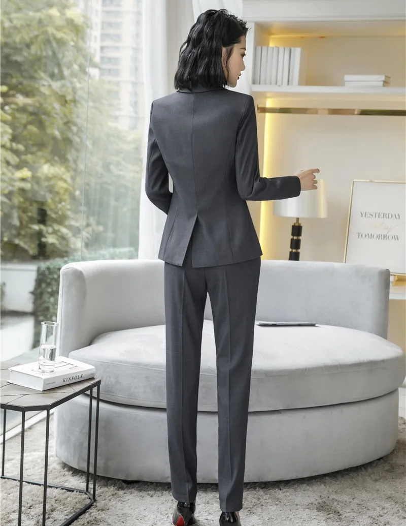 Женские Модные серые профессиональные деловые костюмы с курткой и штанами