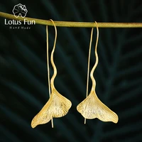 lotus fun real 925 sterling silver earrings fine jewelry vintage 18k gold ginkgo leaf drop earrings for women christmas gift