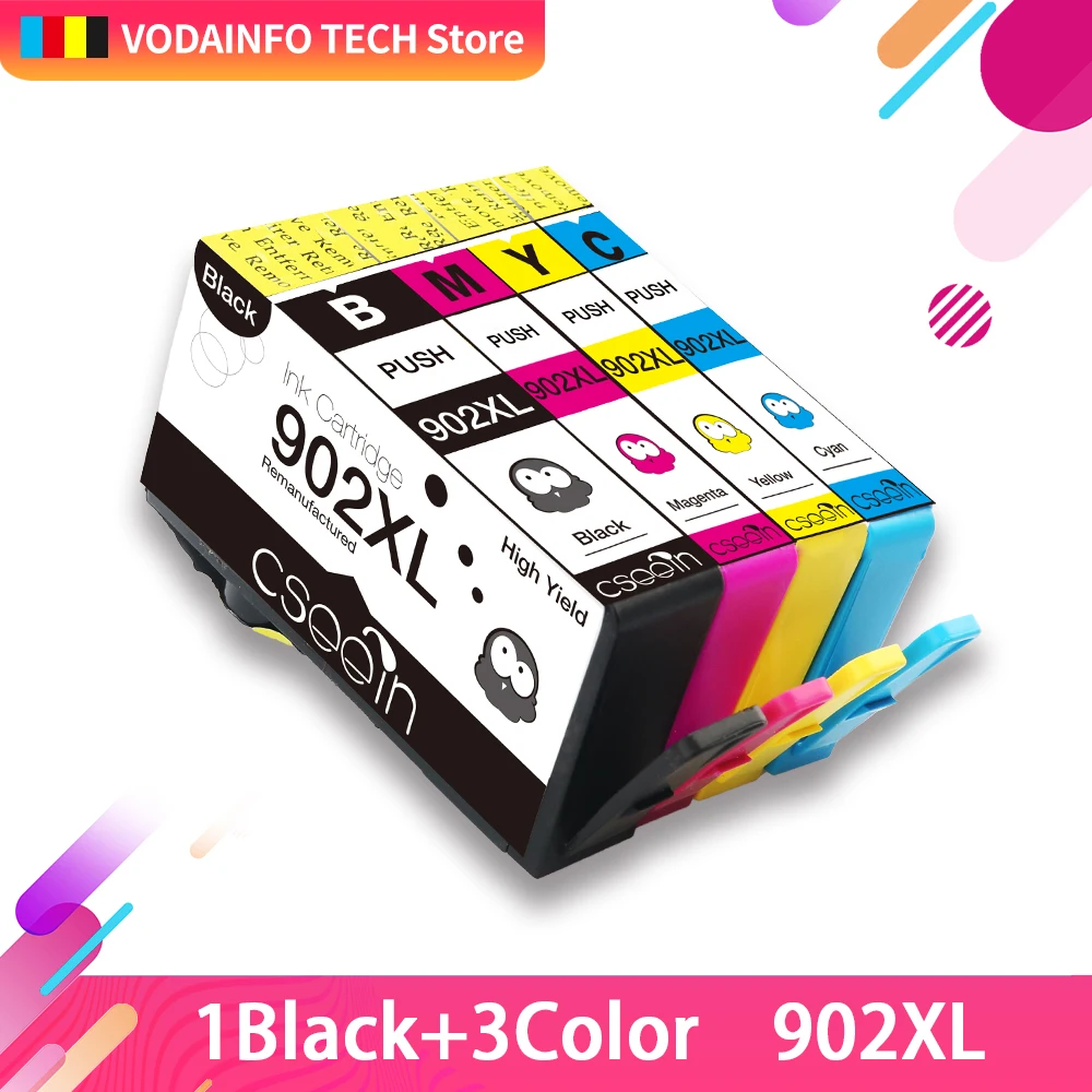QSYRAINBOW 4 шт. Замена для HP902xl HP902 чернильный картридж BKCMY Восстановленный