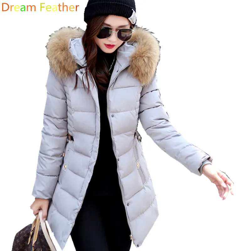 2017 модная женская зимняя куртка с воротником из искусственного меха Женская