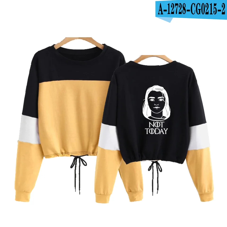 Khaki Дропшиппинг, Arya Not Today, Игра престолов, круглый вырез, контрастный цвет, длинный рукав, веревочный свитер, женские кофты, укороченный топ - Цвет: Khaki