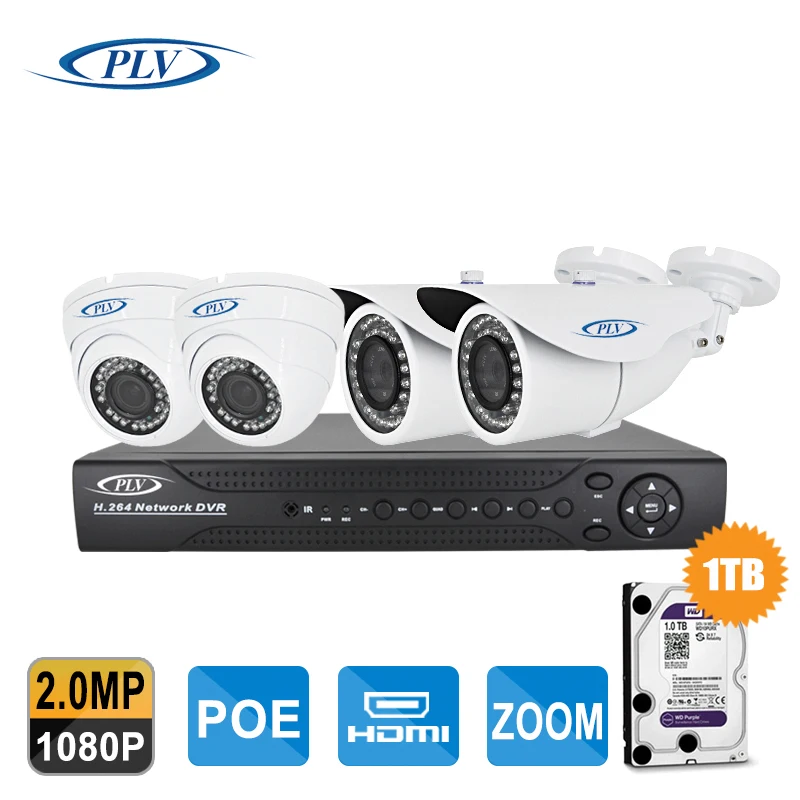 2016 PLV Главная Безопасность 4CH POE NVR 1080 P Уличная Камера 2.8 ~ 12 мм Зум IP Система