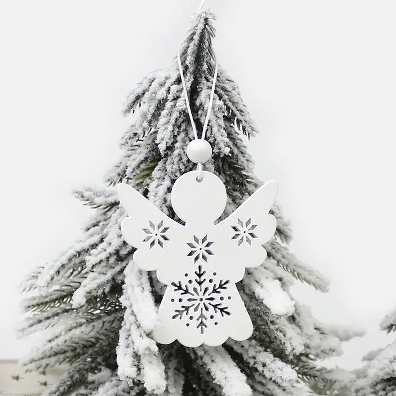 White Angel HUADODO 6 шт. красное и белое деревянное дерево олень снеговик, рождественские украшения Подвески Украшения для рождественской елки вечерние украшения для дома подарок для детей - Цвет: White Angel