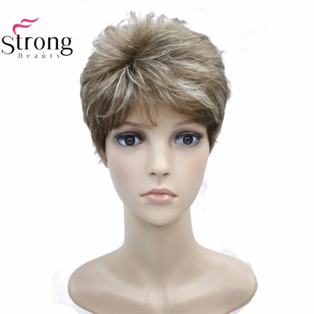 StrongBeauty женский синтетический парик черный/Блонд короткие прямые волосы натуральные парики