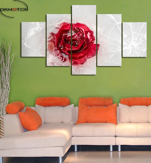 Настенная модульная картина замороженная красная роза 5 панелей|art canvas|red rose
